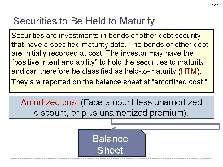 12 -5 Securities to Be Held to Maturity Securities are investments in bonds or