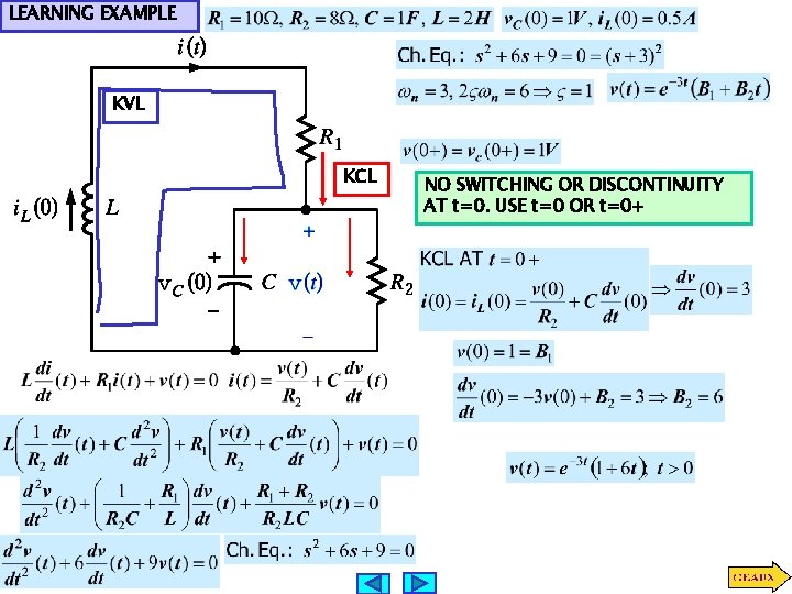 LEARNING EXAMPLE KVL KCL NO SWITCHING OR DISCONTINUITY AT t=0. USE t=0 OR t=0+