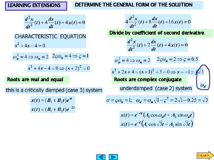 LEARNING EXTENSIONS DETERMINE THE GENERAL FORM OF THE SOLUTION Divide by coefficient of second