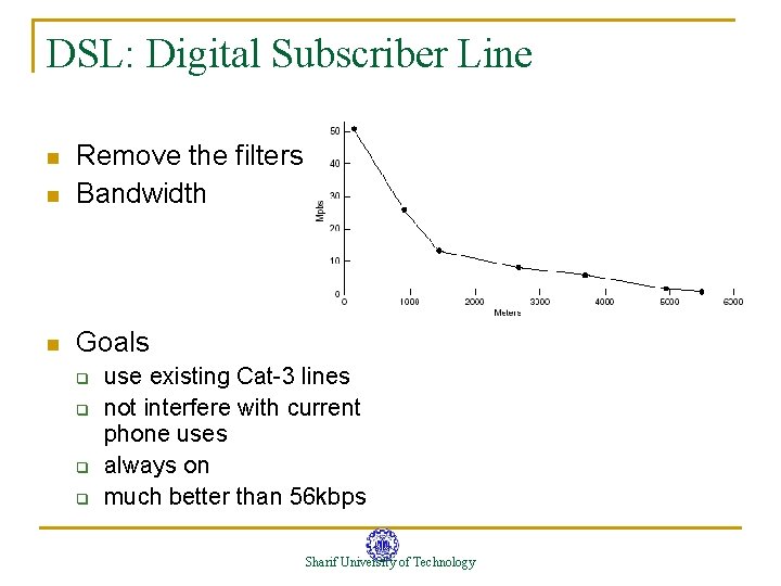 DSL: Digital Subscriber Line n Remove the filters Bandwidth n Goals n q q DSL: Digital Subscriber Line n Remove the filters Bandwidth n Goals n q q