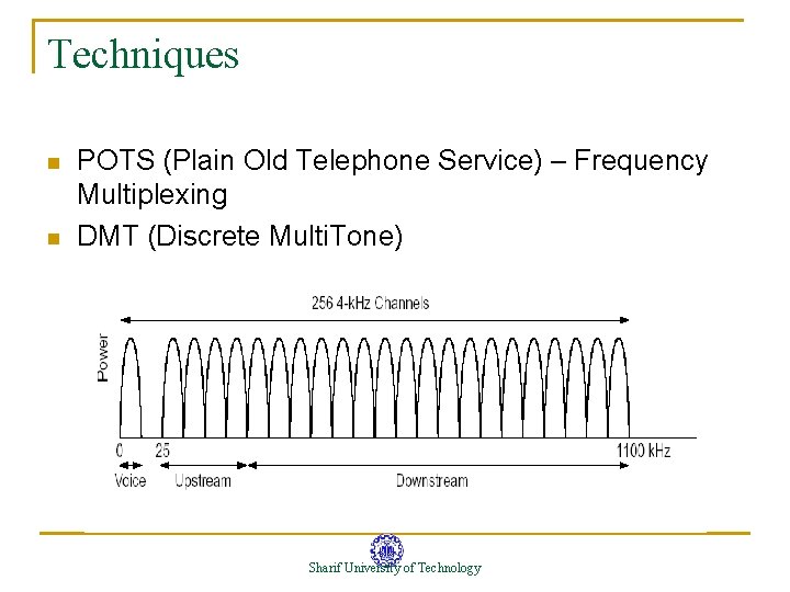 Techniques n n POTS (Plain Old Telephone Service) – Frequency Multiplexing DMT (Discrete Multi. Techniques n n POTS (Plain Old Telephone Service) – Frequency Multiplexing DMT (Discrete Multi.