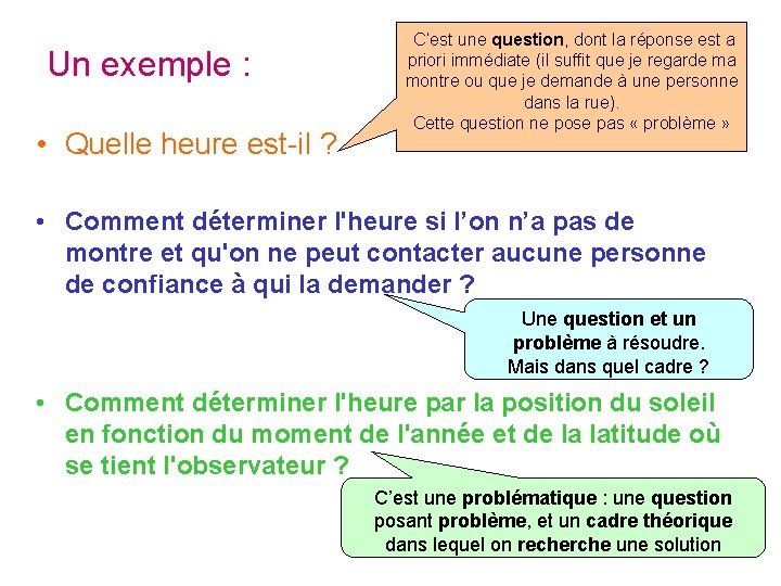 Un exemple : • Quelle heure est-il ? C’est une question, dont la réponse