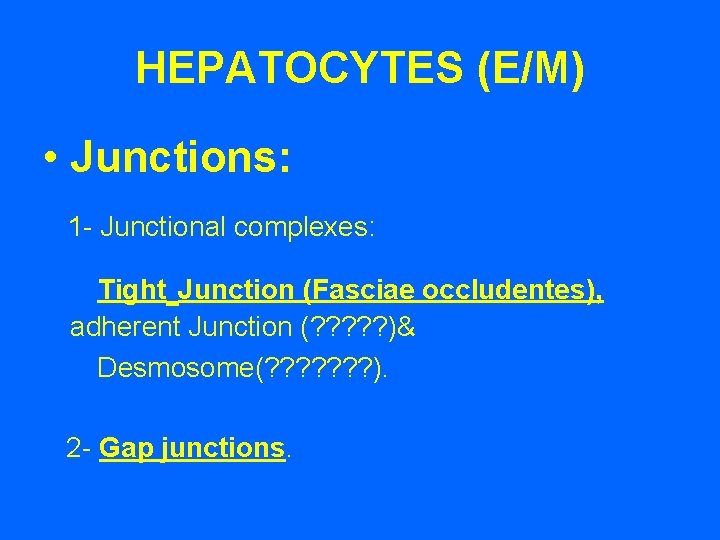 HEPATOCYTES (E/M) • Junctions: 1 - Junctional complexes: Tight Junction (Fasciae occludentes), adherent Junction