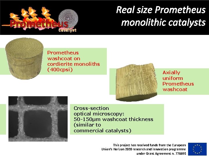Prometheus catalyst Real size Prometheus monolithic catalysts Prometheus washcoat on cordierite monoliths (400 cpsi)