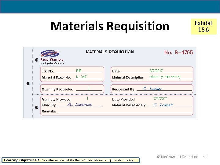 19 - 14 Materials Requisition Learning Objective P 1: Describe and record the flow