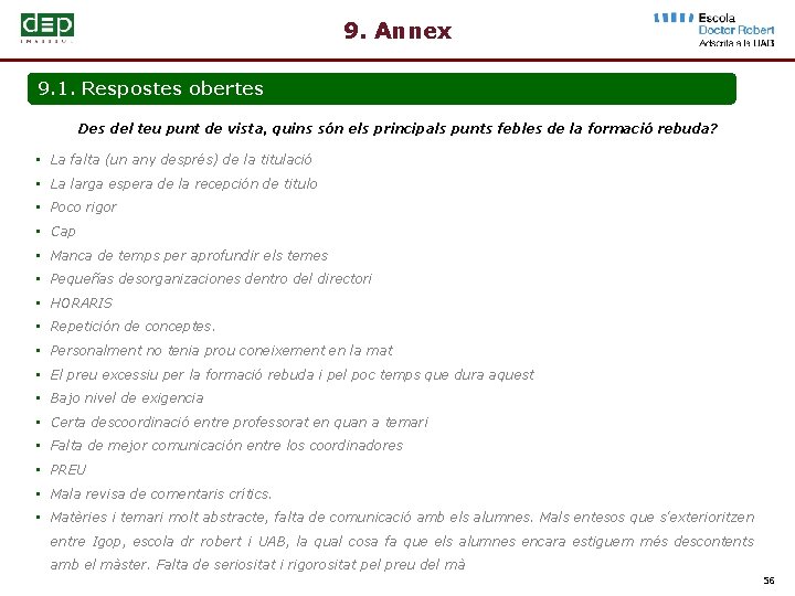 9. Annex 9. 1. Respostes obertes Des del teu punt de vista, quins són