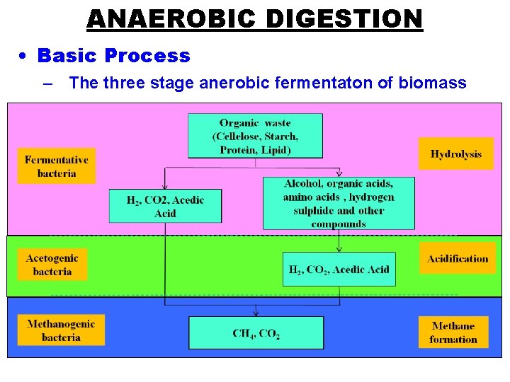 ANAEROBIC DIGESTION • Basic Process – The three stage anerobic fermentaton of biomass 