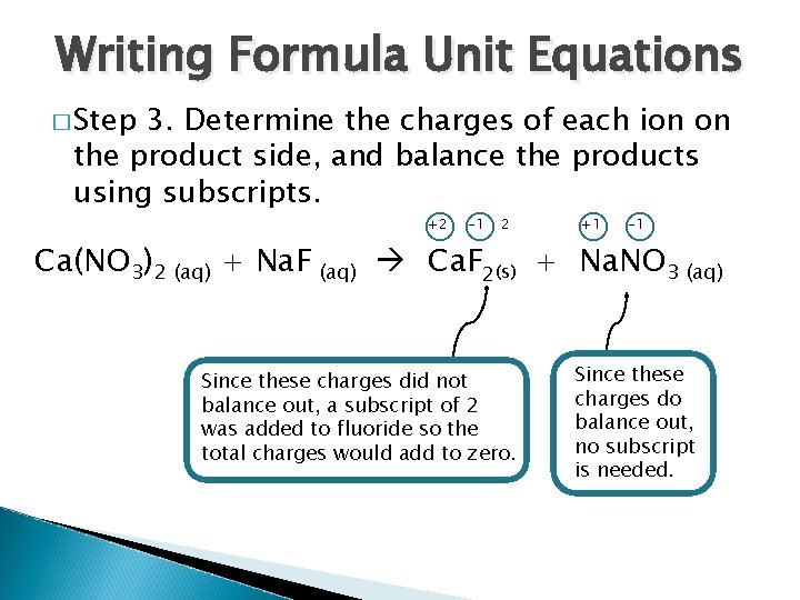 Writing Formula Unit Equations � Step 3. Determine the charges of each ion on