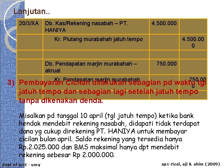 Lanjutan. . 20/3/XA Db. Kas/Rekening nasabah – PT. HANIYA 4. 500. 000 Kr. Piutang