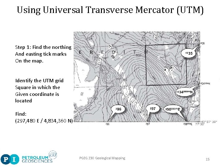 Using Universal Transverse Mercator (UTM) Step 1: Find the northing And easting tick marks