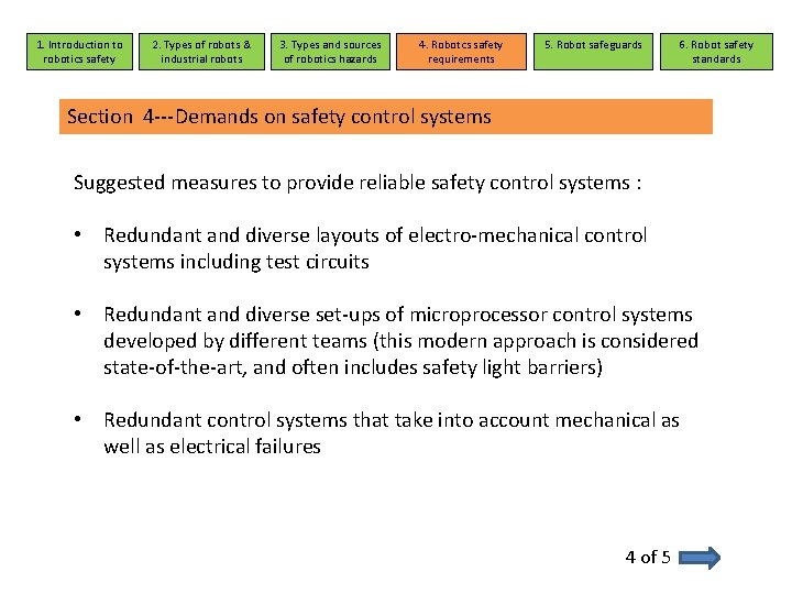 1. Introduction to robotics safety 2. Types of robots & industrial robots 3. Types