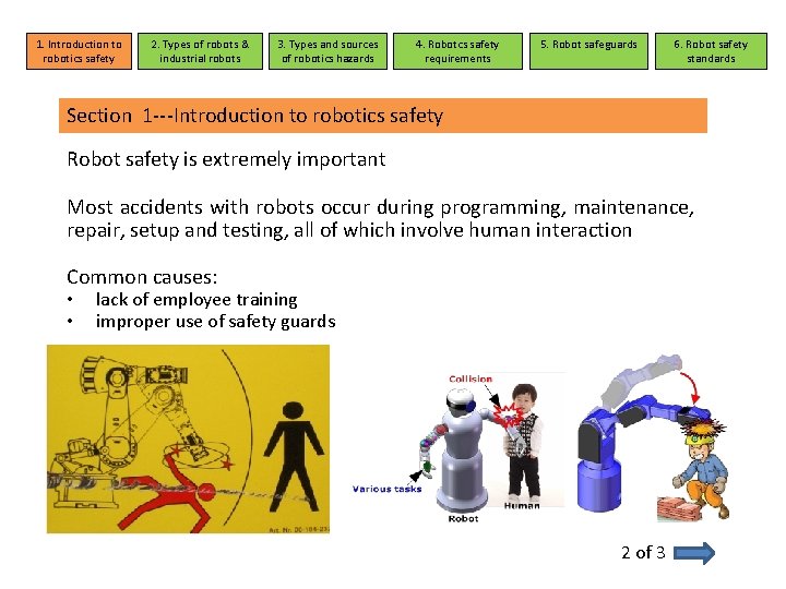 1. Introduction to robotics safety 2. Types of robots & industrial robots 3. Types