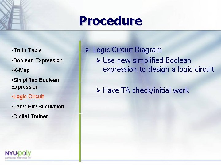 Procedure • Truth Table • Boolean Expression • K-Map • Simplified Boolean Expression • Procedure • Truth Table • Boolean Expression • K-Map • Simplified Boolean Expression •