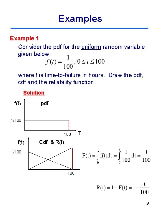 Examples Example 1 Consider the pdf for the uniform random variable given below: where