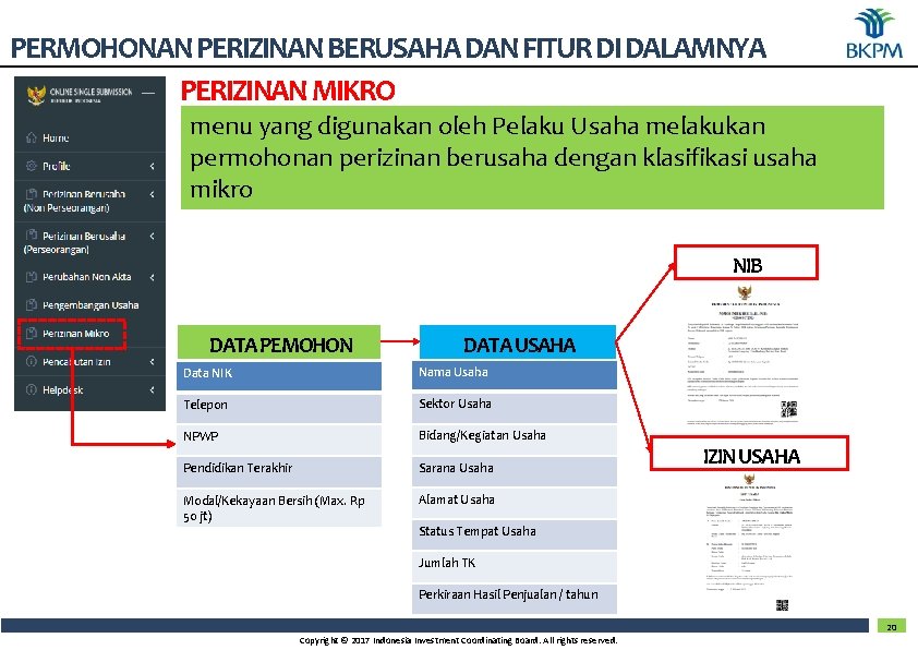 PERMOHONAN PERIZINAN BERUSAHA DAN FITUR DI DALAMNYA PERIZINAN MIKRO menu yang digunakan oleh Pelaku