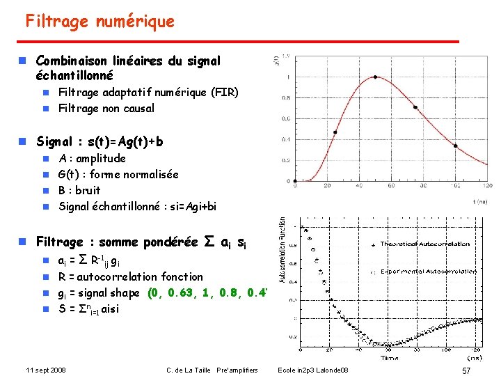 Filtrage numérique n Combinaison linéaires du signal échantillonné Filtrage adaptatif numérique (FIR) n Filtrage