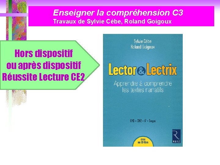  Enseigner la compréhension C 3 Travaux de Sylvie Cèbe, Roland Goigoux Hors dispositif