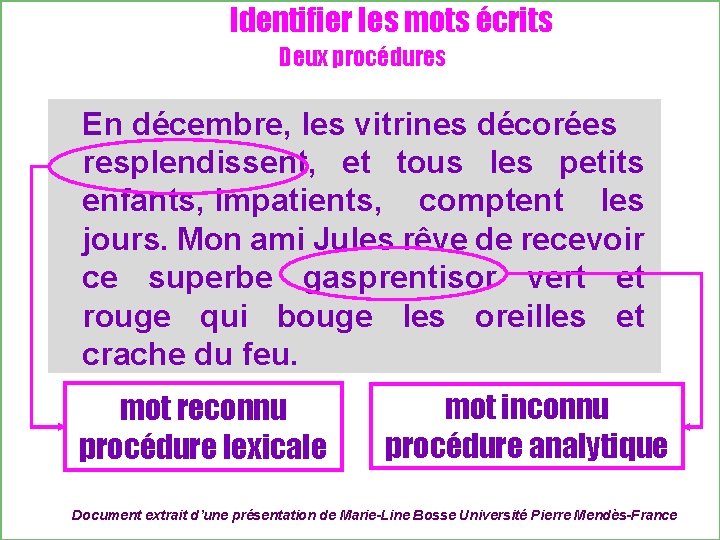 Identifier les mots écrits Deux procédures En décembre, les vitrines décorées resplendissent, et tous
