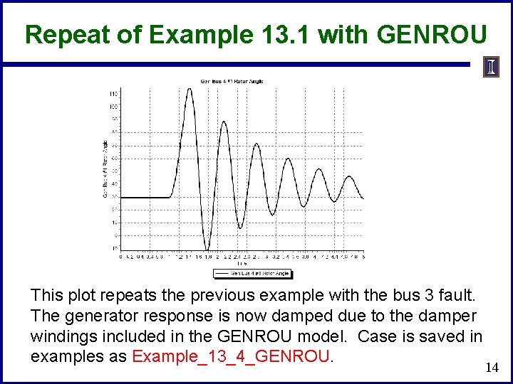 Repeat of Example 13. 1 with GENROU This plot repeats the previous example with