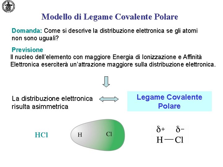 Modello di Legame Covalente Polare Domanda: Come si descrive la distribuzione elettronica se gli