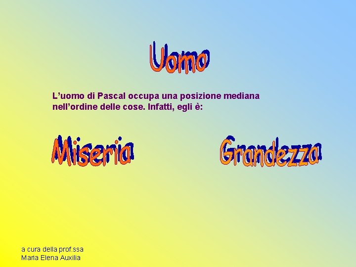 L’uomo di Pascal occupa una posizione mediana nell’ordine delle cose. Infatti, egli è: a