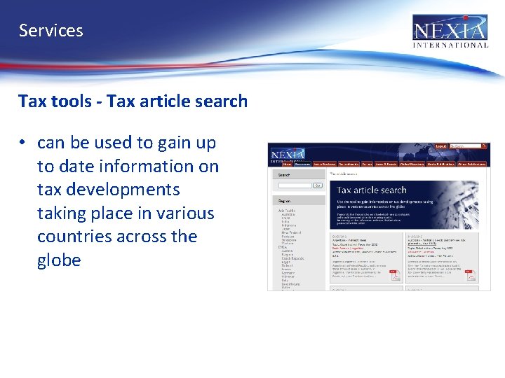 Services Tax tools - Tax article search • can be used to gain up