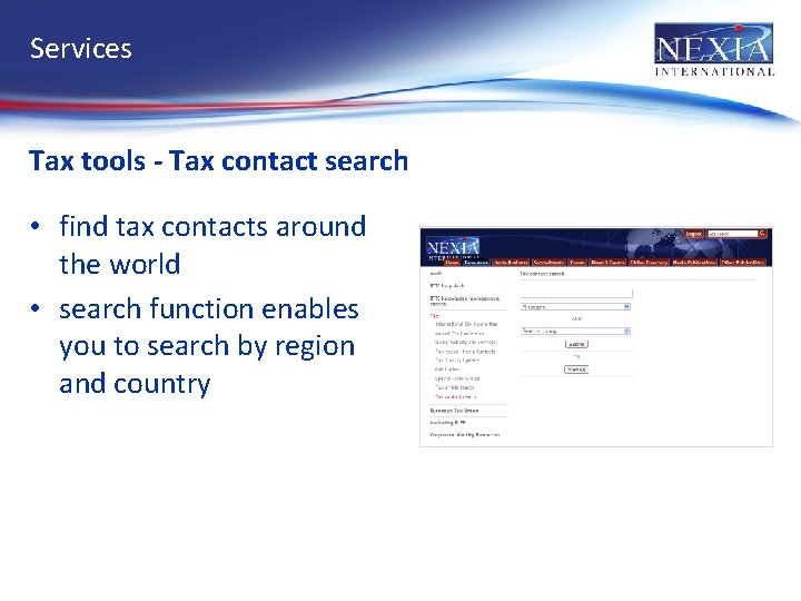 Services Tax tools - Tax contact search • find tax contacts around the world