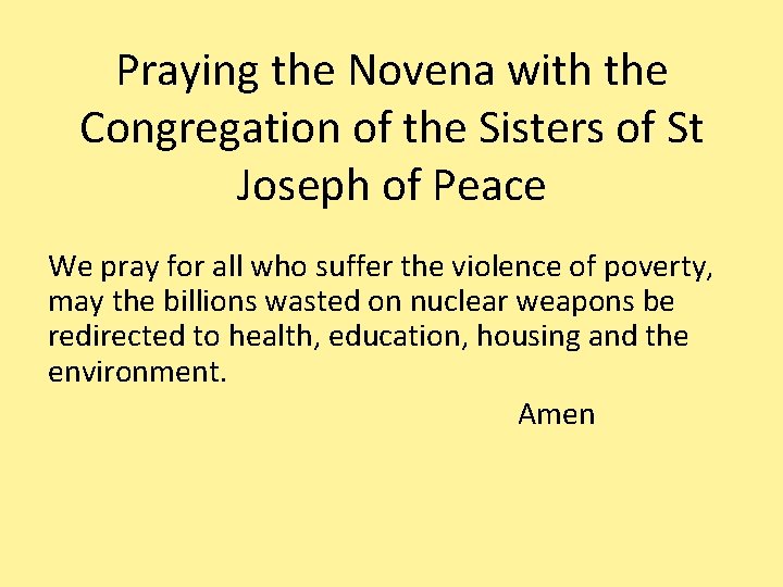 Praying the Novena with the Congregation of the Sisters of St Joseph of Peace