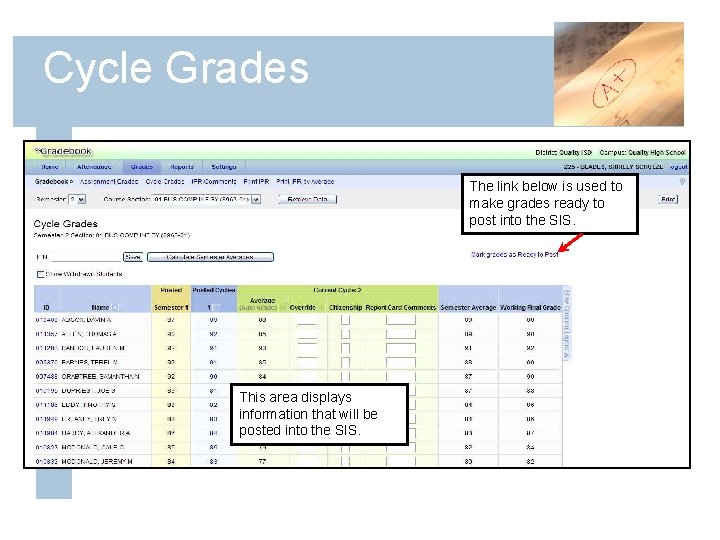 Cycle Grades The link below is used to make grades ready to post into