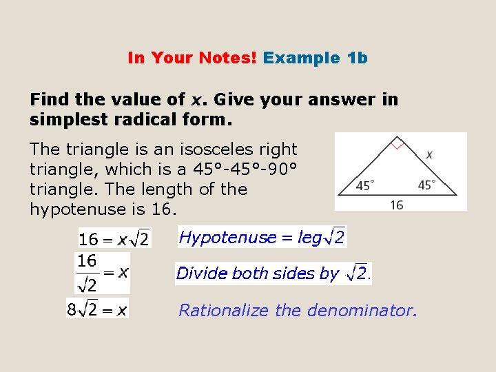 In Your Notes! Example 1 b Find the value of x. Give your answer