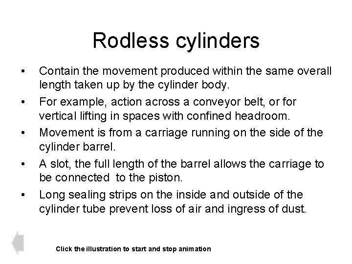 Rodless cylinders • • • Contain the movement produced within the same overall length