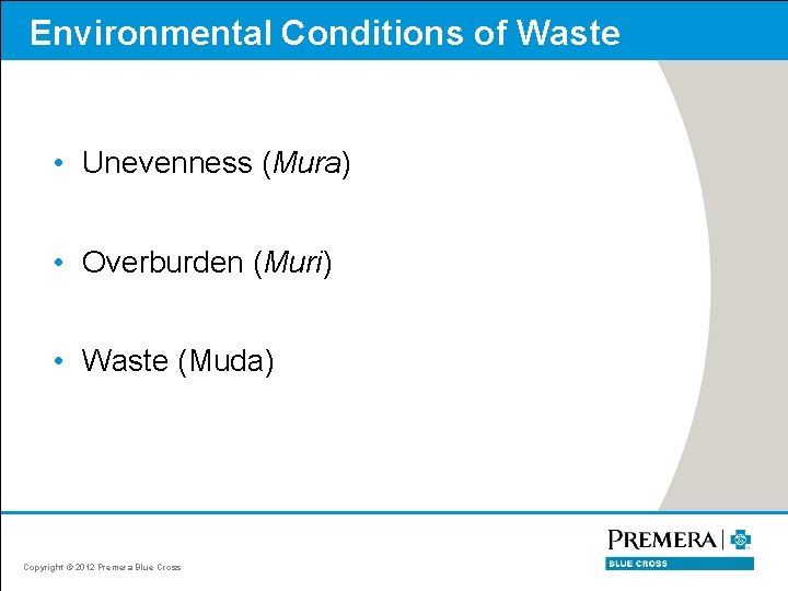 Environmental Conditions of Waste • Unevenness (Mura) • Overburden (Muri) • Waste (Muda) Copyright