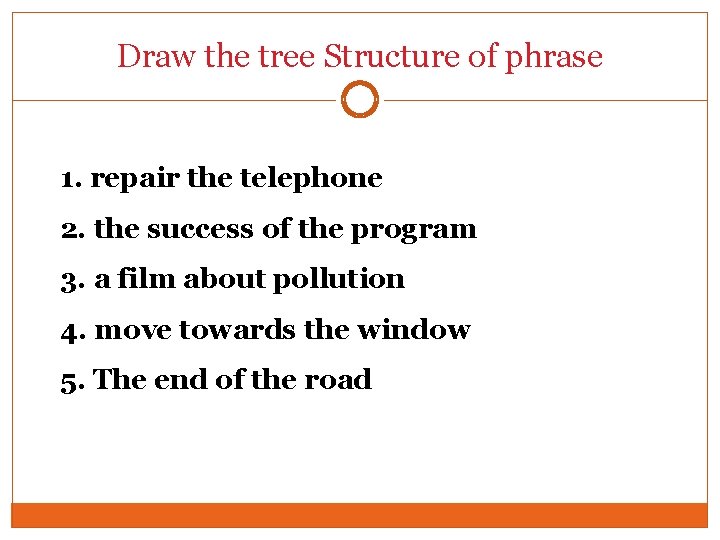 Draw the tree Structure of phrase 1. repair the telephone 2. the success of Draw the tree Structure of phrase 1. repair the telephone 2. the success of