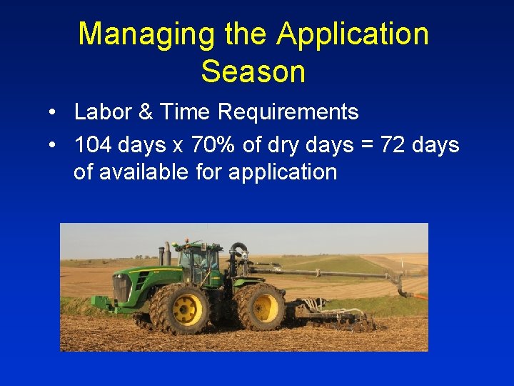 Managing the Application Season • Labor & Time Requirements • 104 days x 70%