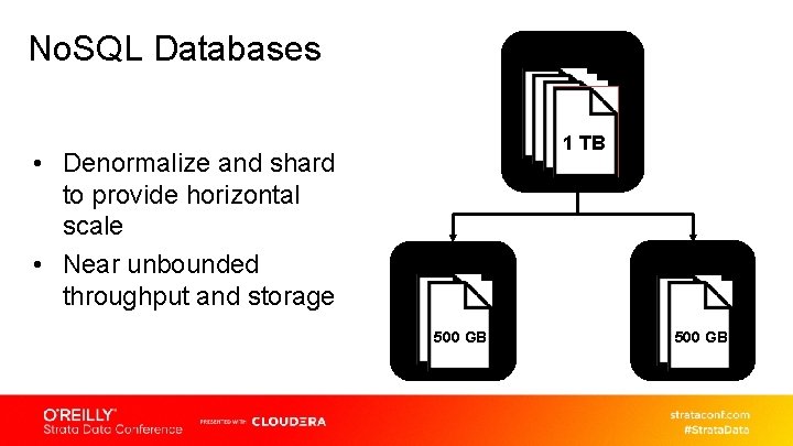 No. SQL Databases • Denormalize and shard to provide horizontal scale • Near unbounded