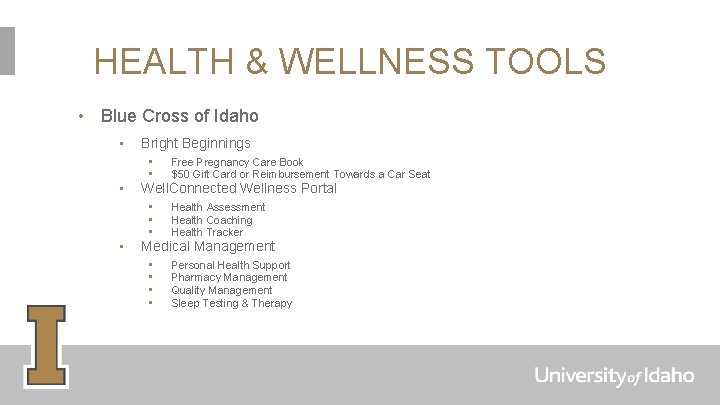 HEALTH & WELLNESS TOOLS • Blue Cross of Idaho • • • Bright Beginnings