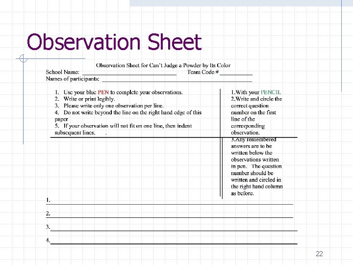 Observation Sheet 22 