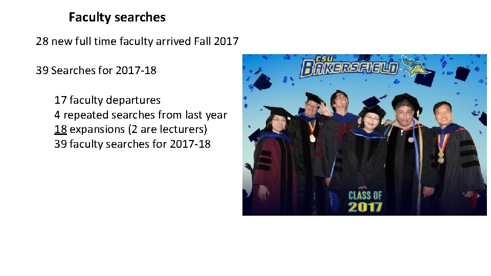 Faculty searches 28 new full time faculty arrived Fall 2017 39 Searches for 2017