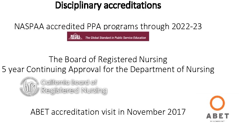 Disciplinary accreditations NASPAA accredited PPA programs through 2022 -23 The Board of Registered Nursing