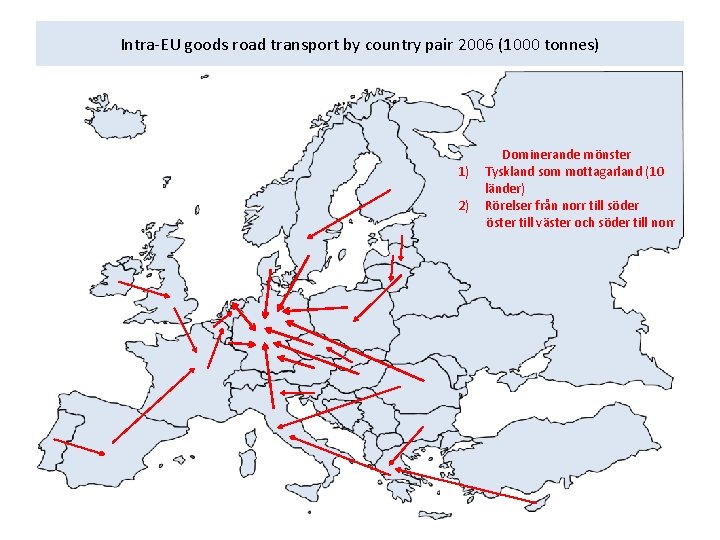 Intra-EU goods road transport by country pair 2006 (1000 tonnes) Dominerande mönster 1) Tyskland