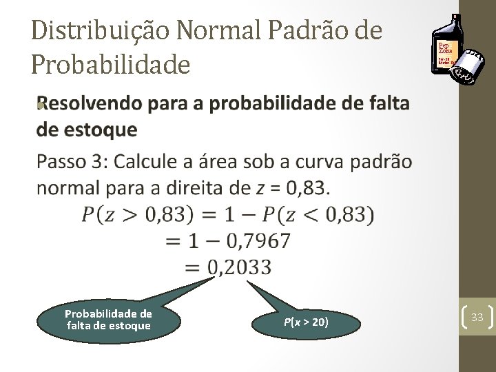 Distribuição Normal Padrão de Probabilidade • Probabilidade de falta de estoque P(x > 20)