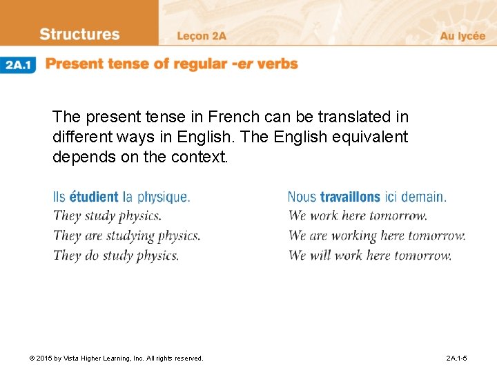 The present tense in French can be translated in different ways in English. The