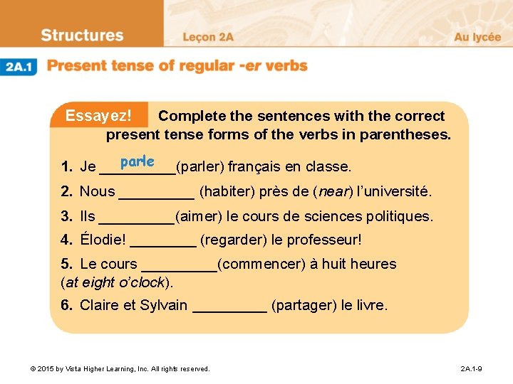 Essayez! Complete the sentences with the correct present tense forms of the verbs in