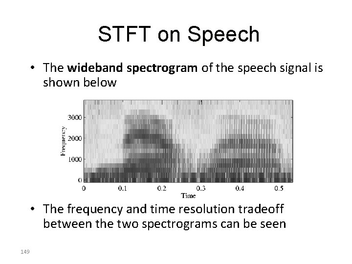 STFT on Speech • The wideband spectrogram of the speech signal is shown below