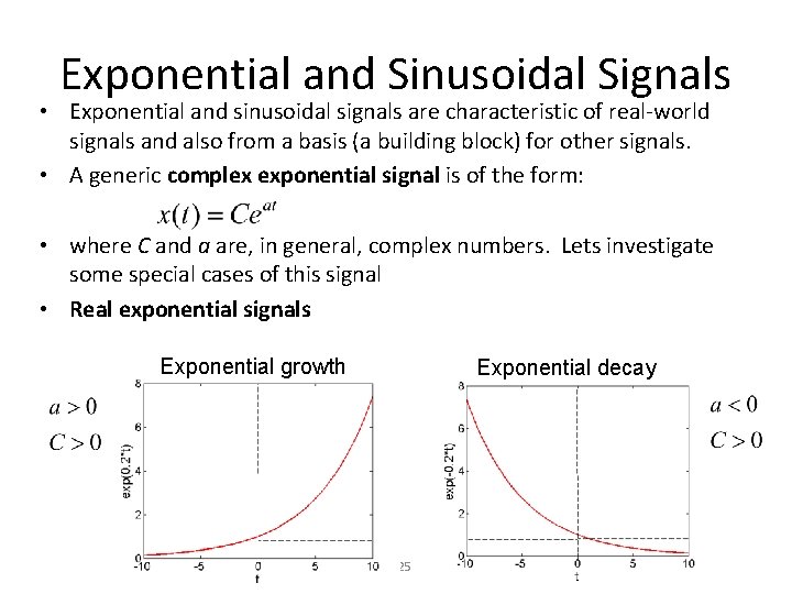 Exponential and Sinusoidal Signals • Exponential and sinusoidal signals are characteristic of real-world signals