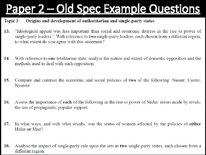 Paper 2 – Old Spec Example Questions 