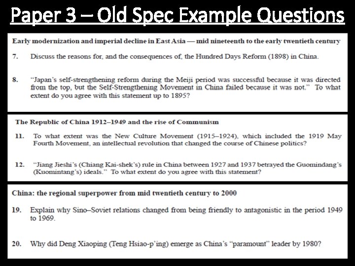 Paper 3 – Old Spec Example Questions 