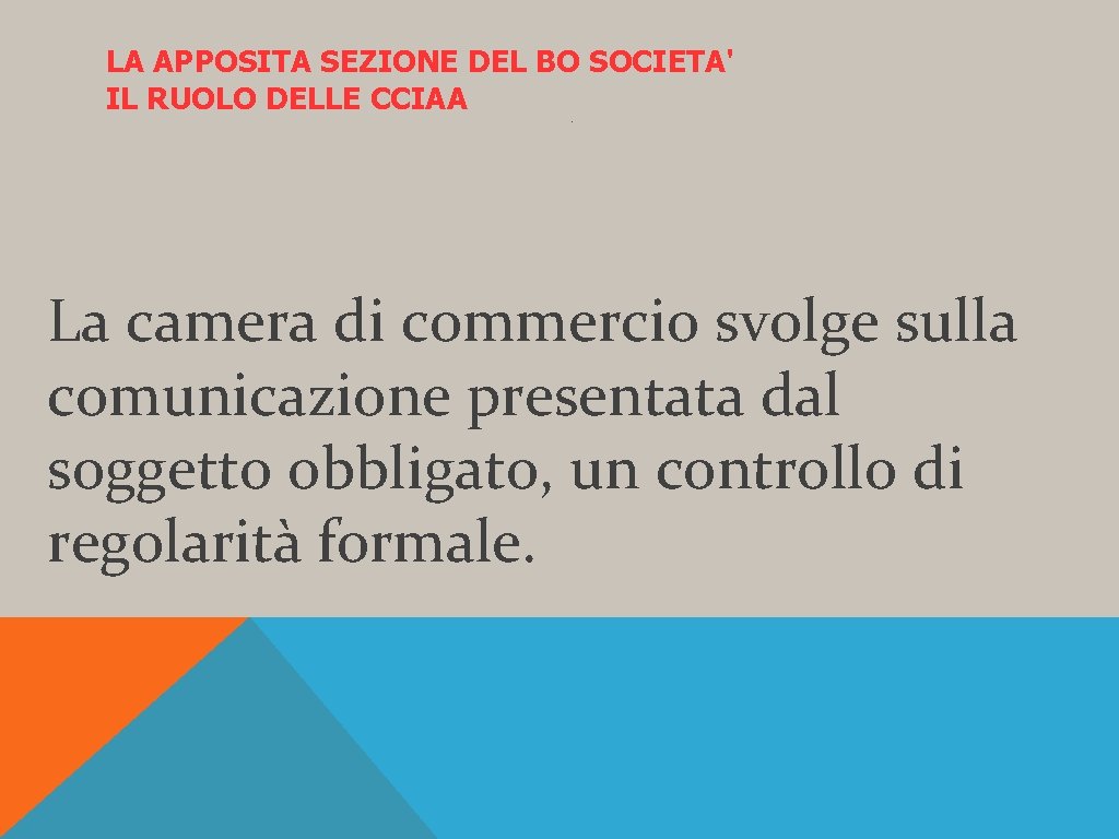 LA APPOSITA SEZIONE DEL BO SOCIETA' IL RUOLO DELLE CCIAA . La camera di