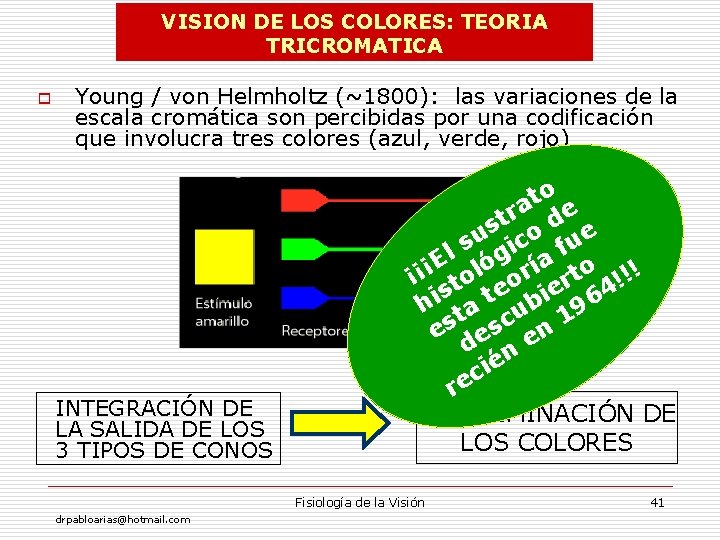 VISION DE LOS COLORES: TEORIA TRICROMATICA o Young / von Helmholtz (~1800): las variaciones