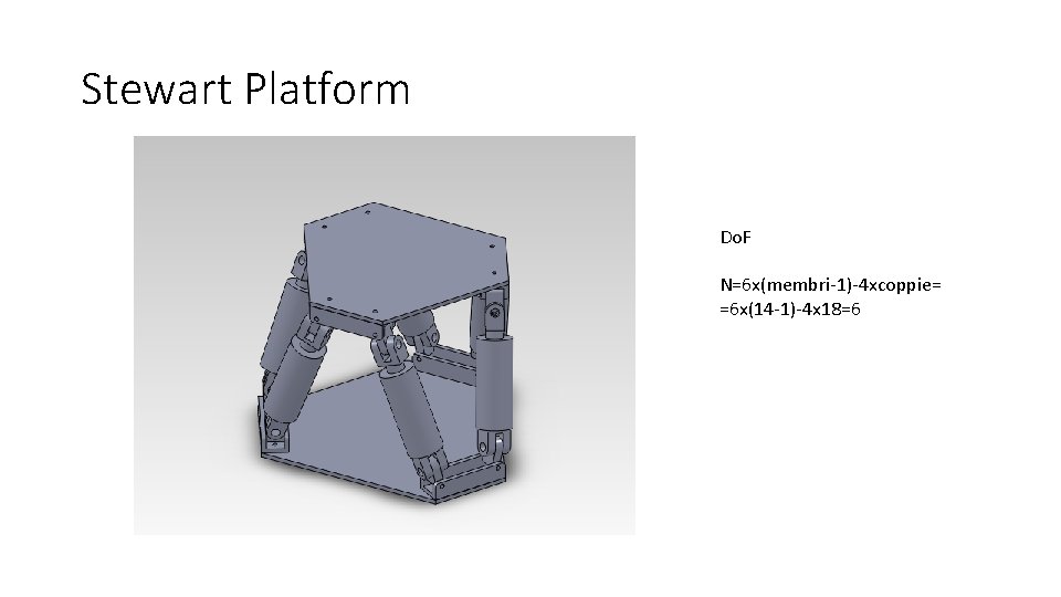 Stewart Platform Do. F N=6 x(membri-1)-4 xcoppie= =6 x(14 -1)-4 x 18=6 